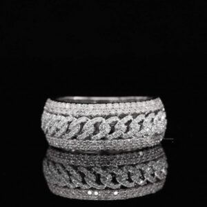 Stylish Micro Paved Moissanite Diamond Half Cuban Link Ring For Men